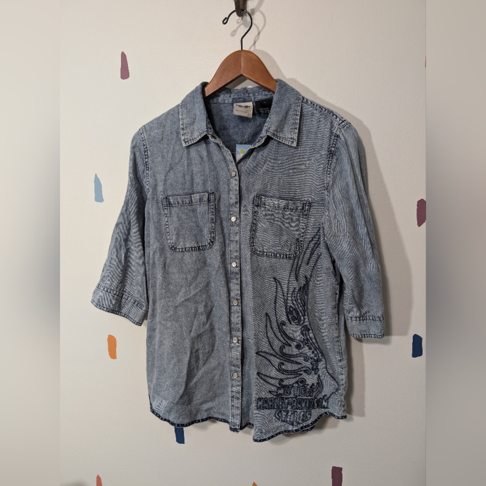 Harley Davidson Denim Embroidered Snap Button Shirt